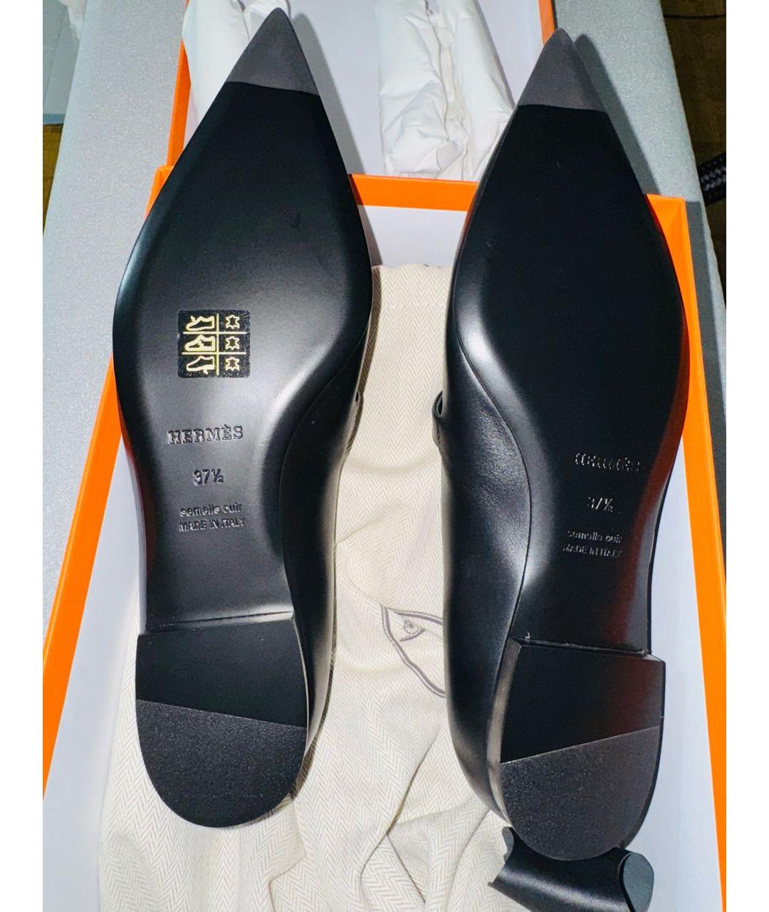 HERMES Черные кожаные балетки, фото 5