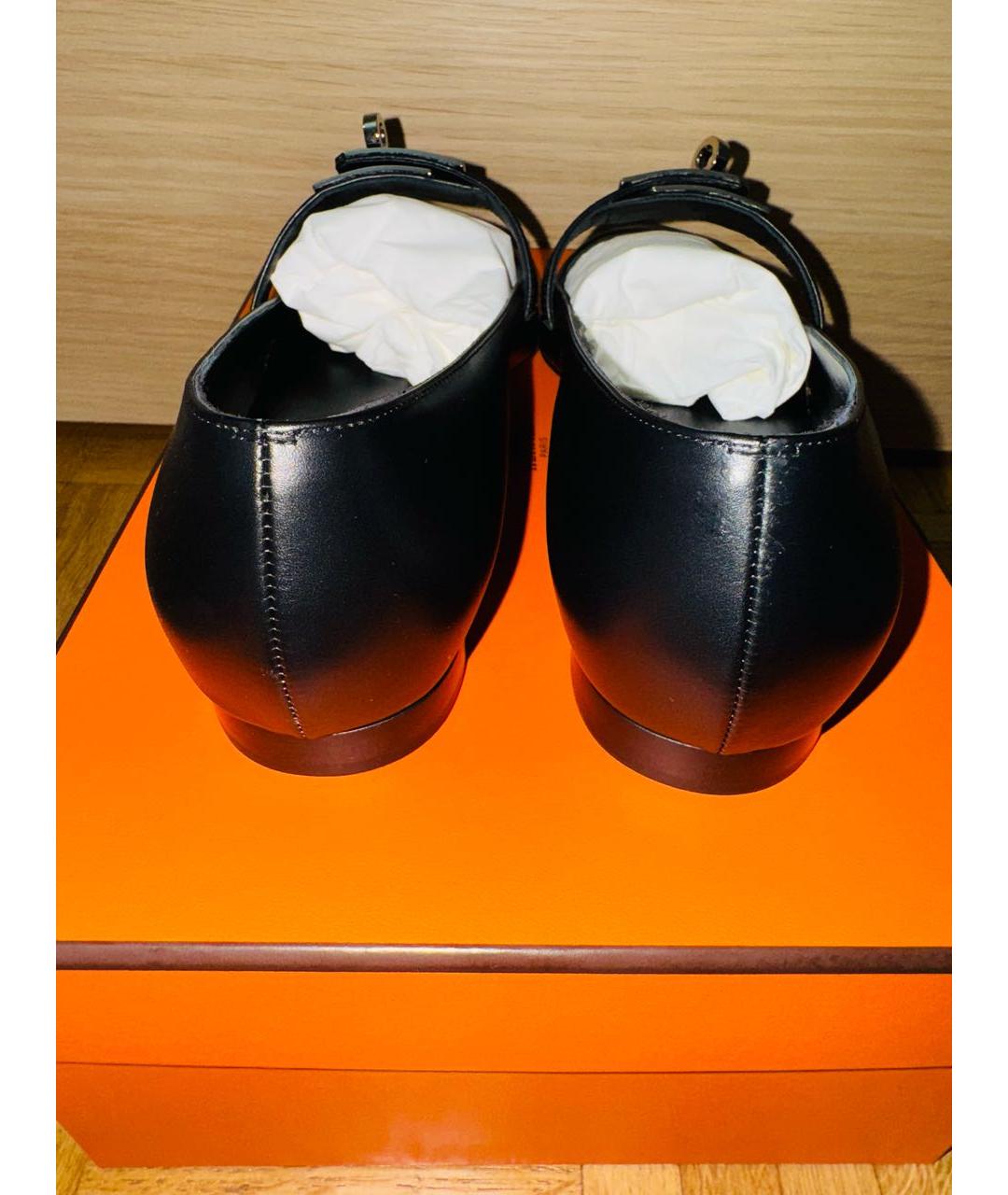 HERMES Черные кожаные балетки, фото 4