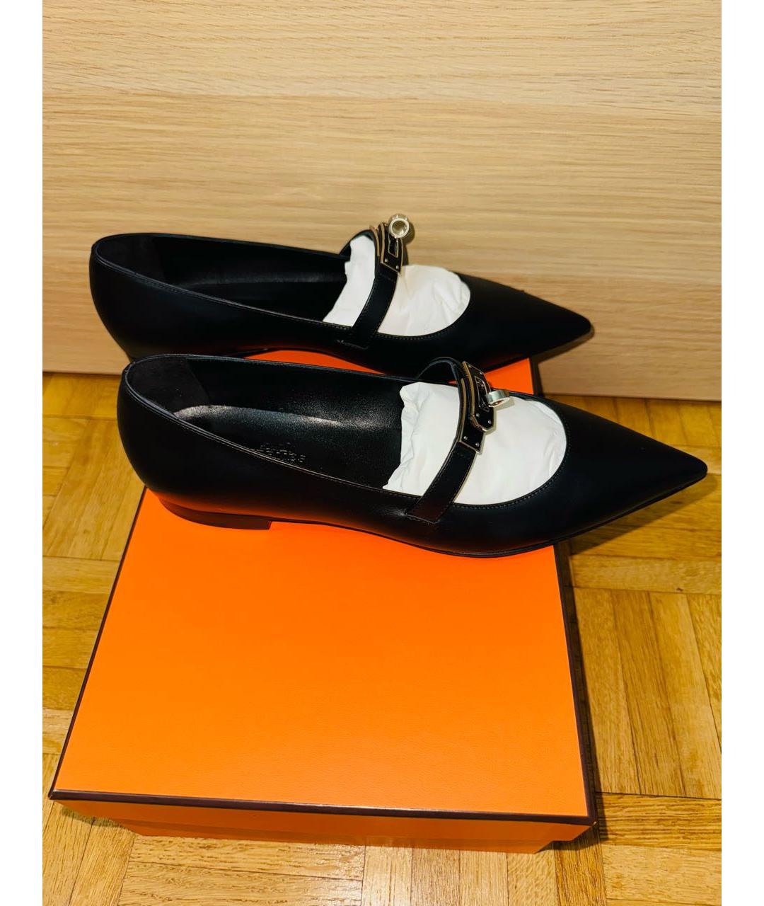 HERMES Черные кожаные балетки, фото 9