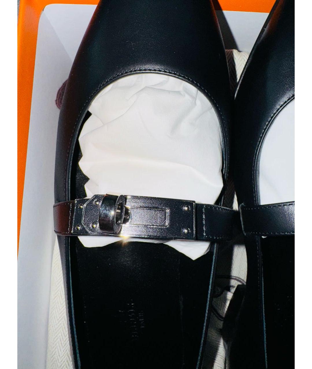 HERMES Черные кожаные балетки, фото 8