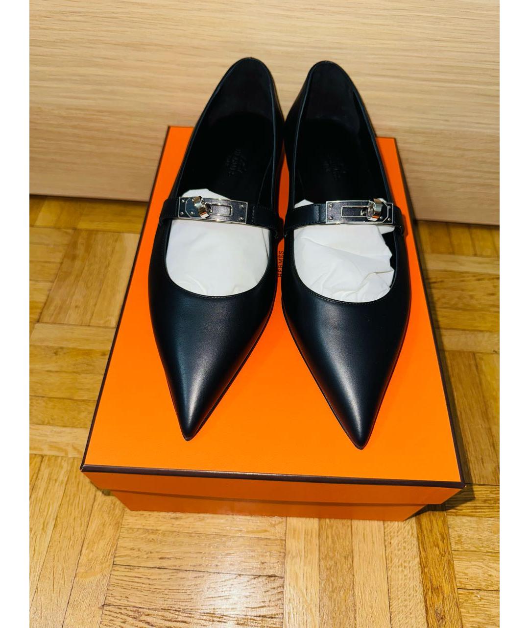 HERMES Черные кожаные балетки, фото 2