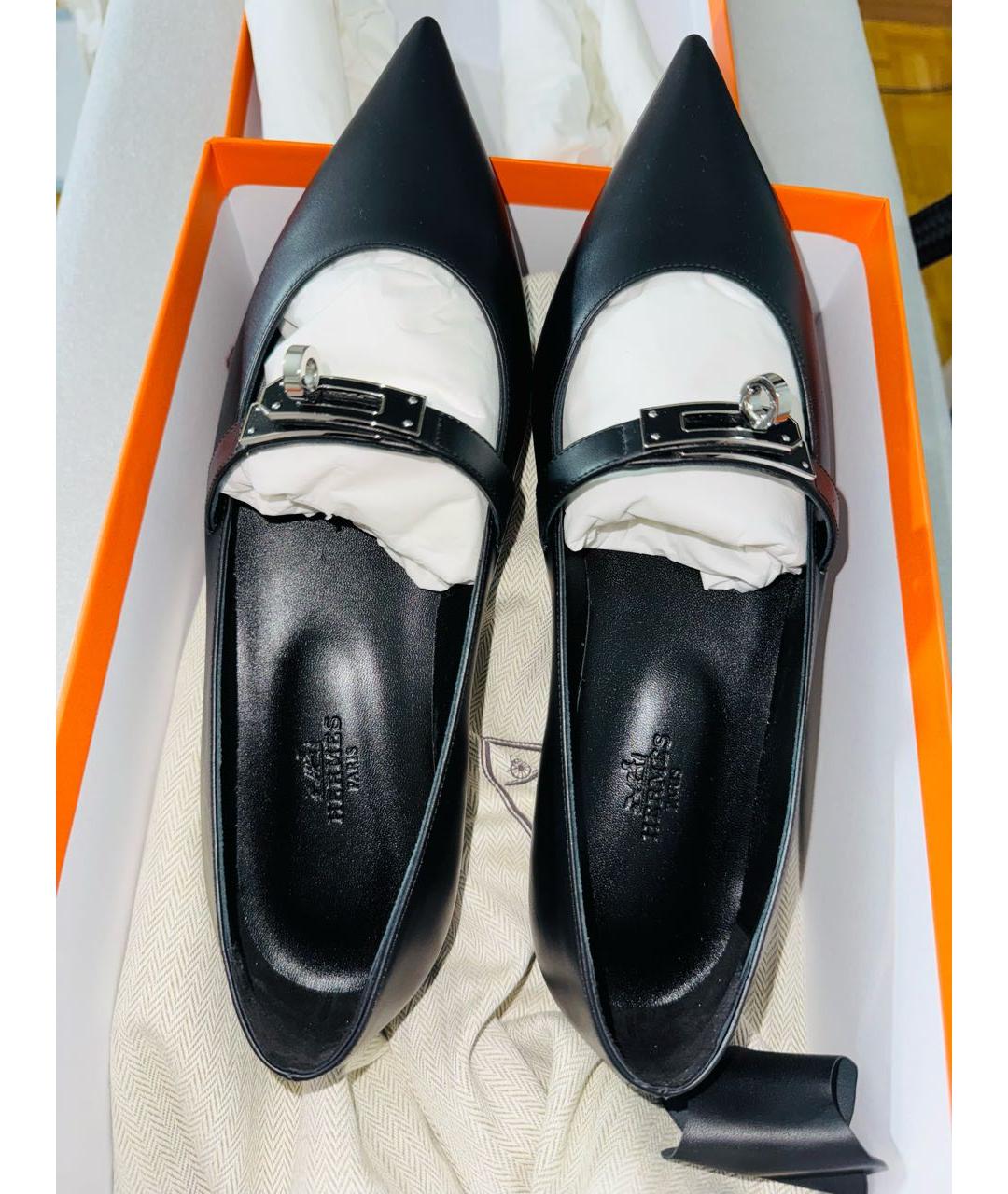 HERMES Черные кожаные балетки, фото 3