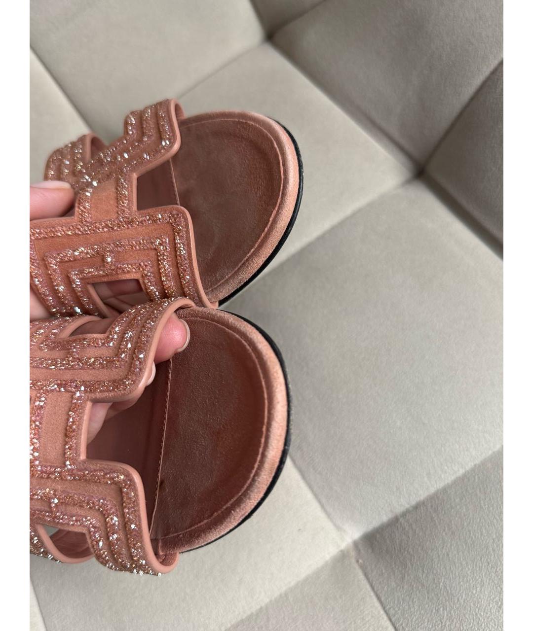 HERMES Коралловые кожаные сандалии, фото 5