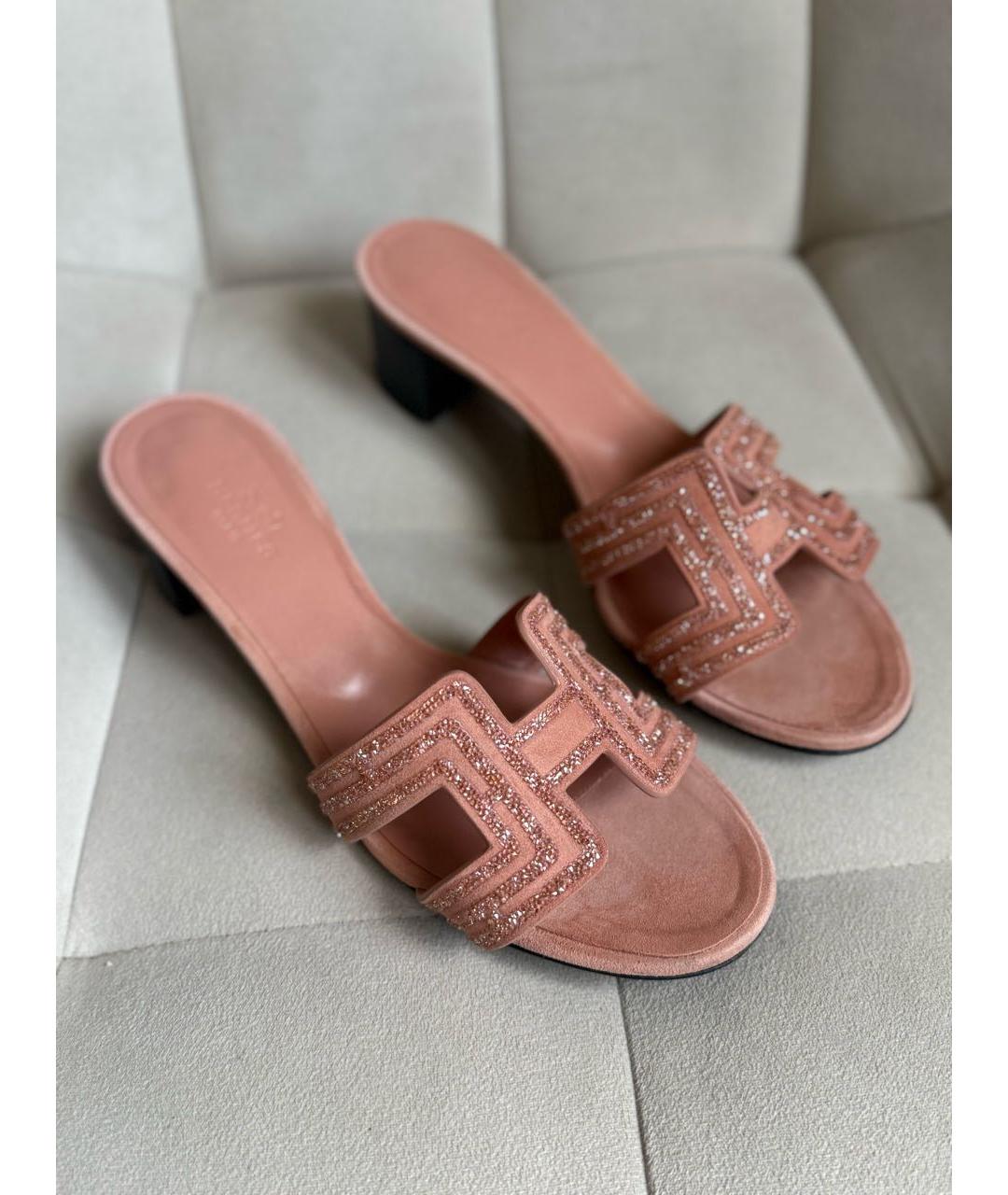 HERMES Коралловые кожаные сандалии, фото 7