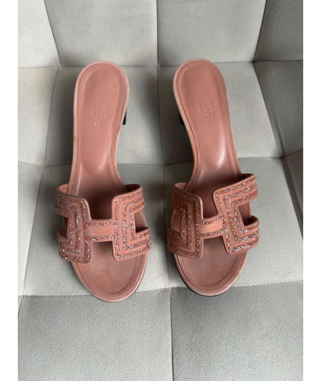 HERMES Коралловые кожаные сандалии, фото 2