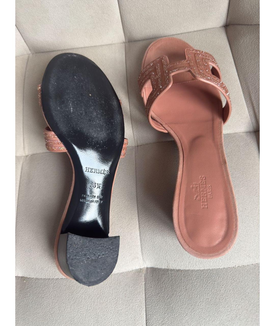 HERMES Коралловые кожаные сандалии, фото 6