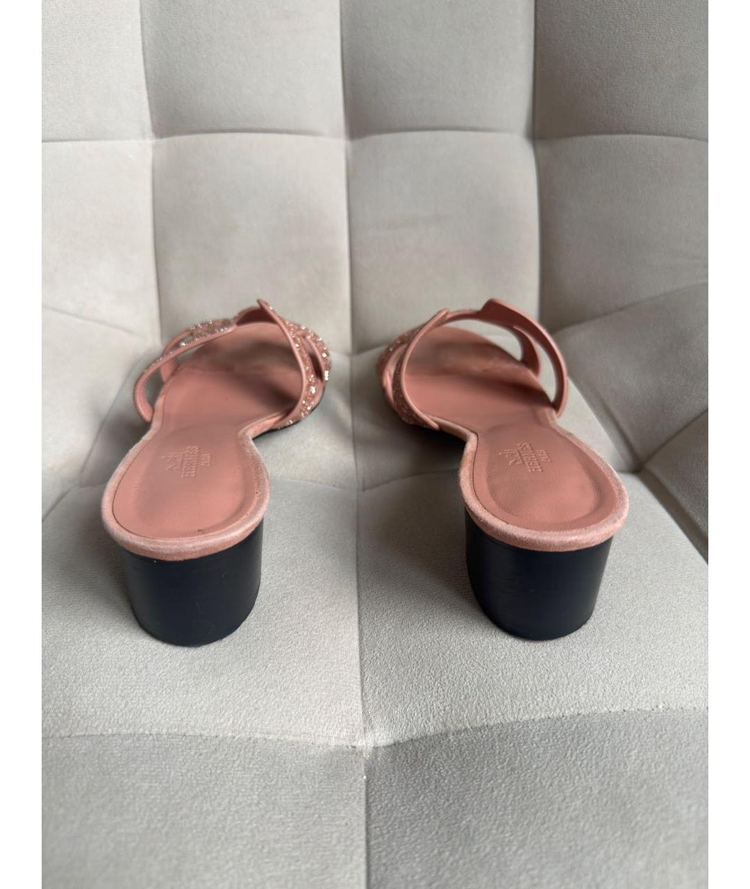 HERMES Коралловые кожаные сандалии, фото 4