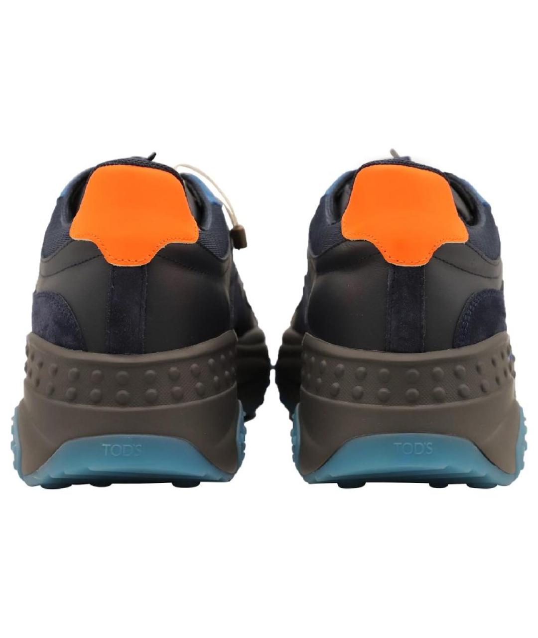 TOD'S Темно-синие кожаные низкие кроссовки / кеды, фото 4