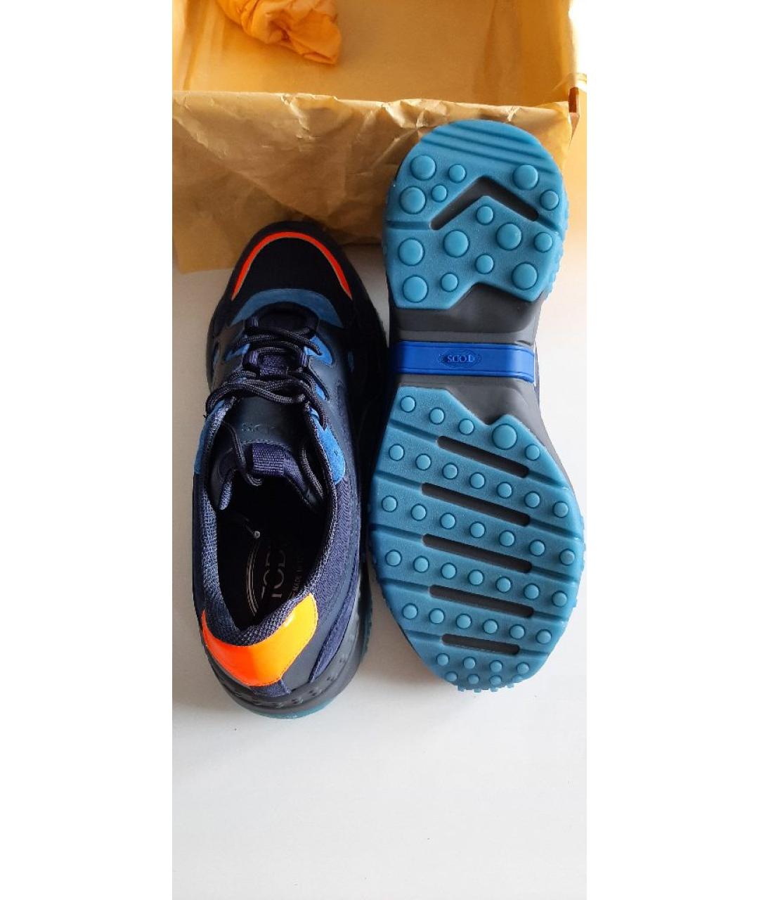 TOD'S Темно-синие кожаные низкие кроссовки / кеды, фото 8