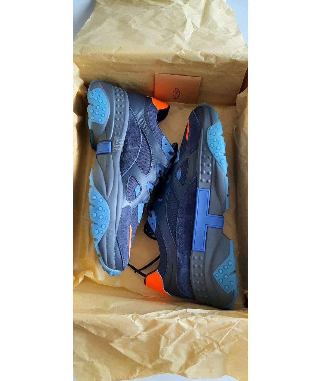 TOD'S Темно-синие кожаные низкие кроссовки / кеды, фото 7