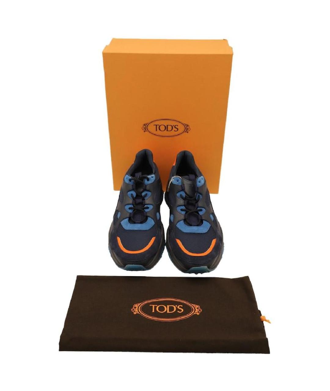 TOD'S Темно-синие кожаные низкие кроссовки / кеды, фото 2