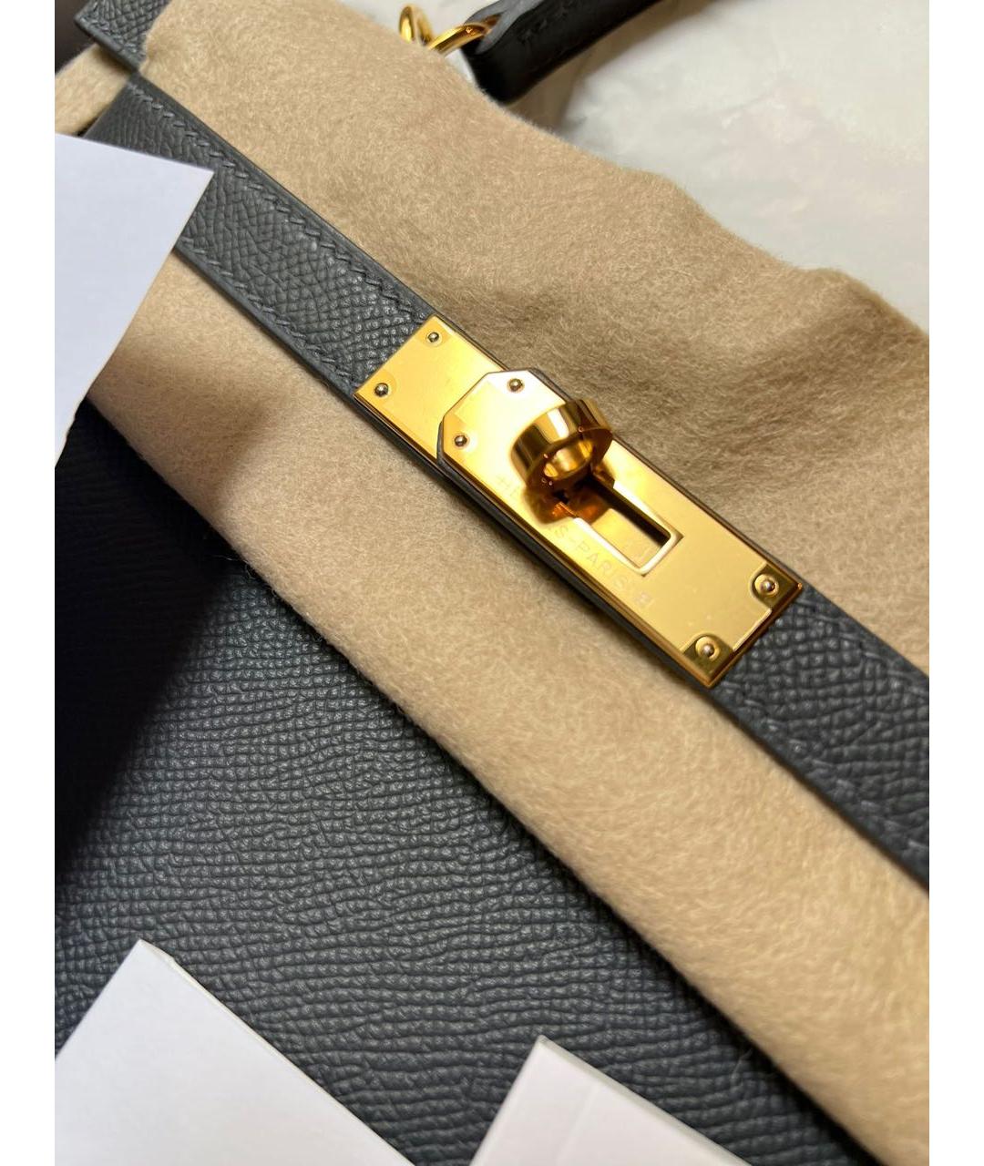 HERMES Серая кожаная сумка с короткими ручками, фото 4