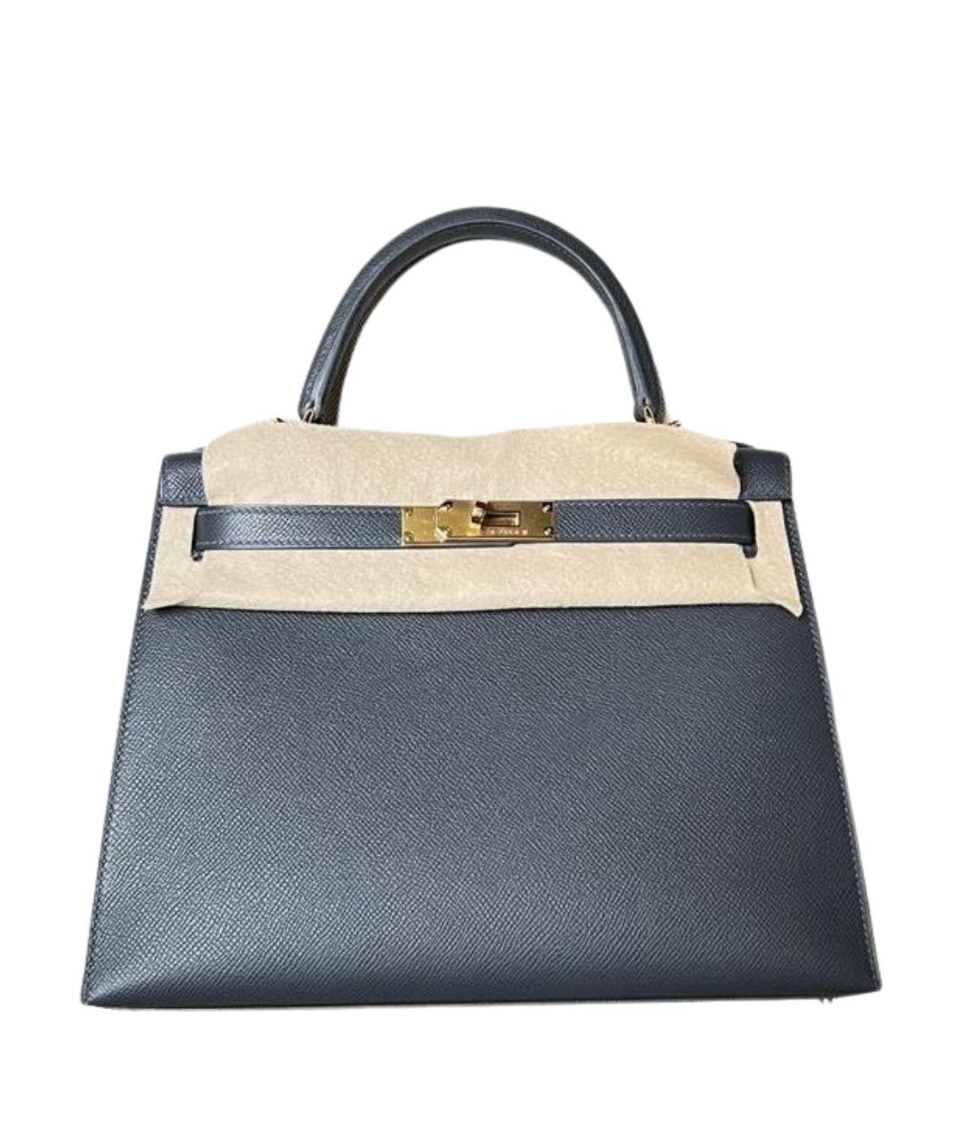 HERMES Серая кожаная сумка с короткими ручками, фото 1