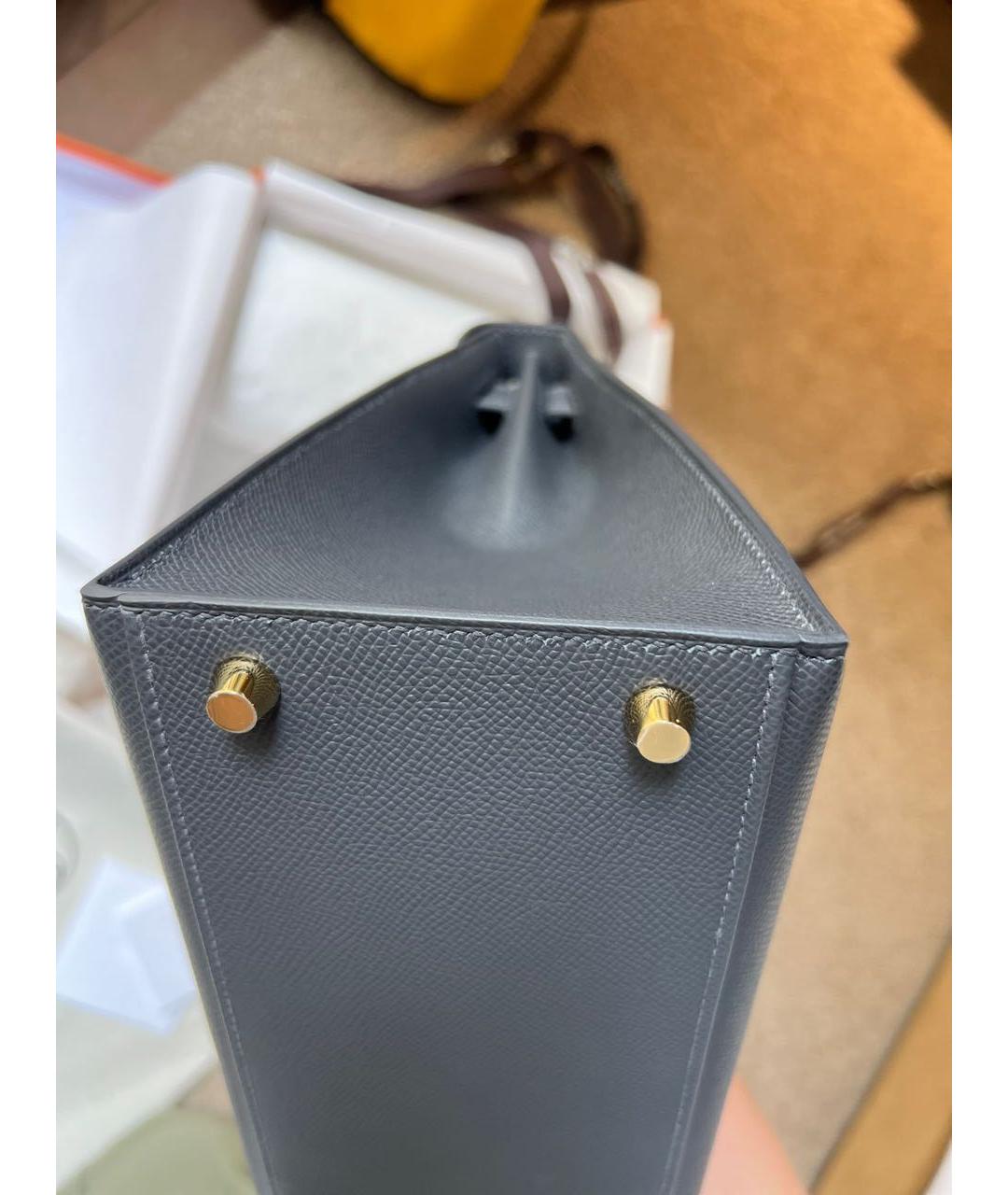 HERMES Серая кожаная сумка с короткими ручками, фото 2