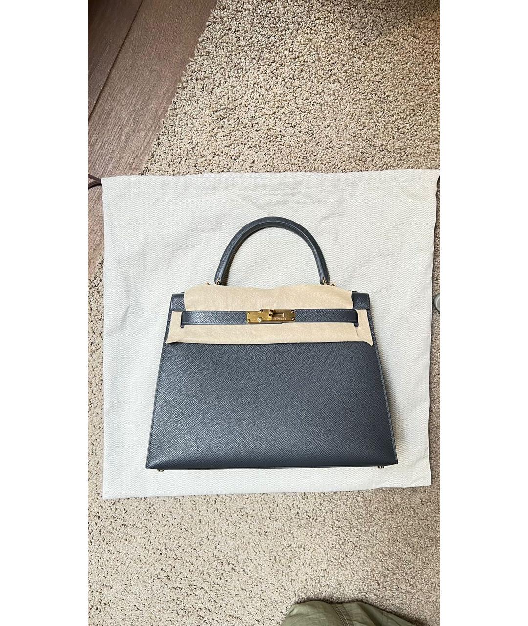 HERMES Серая кожаная сумка с короткими ручками, фото 5