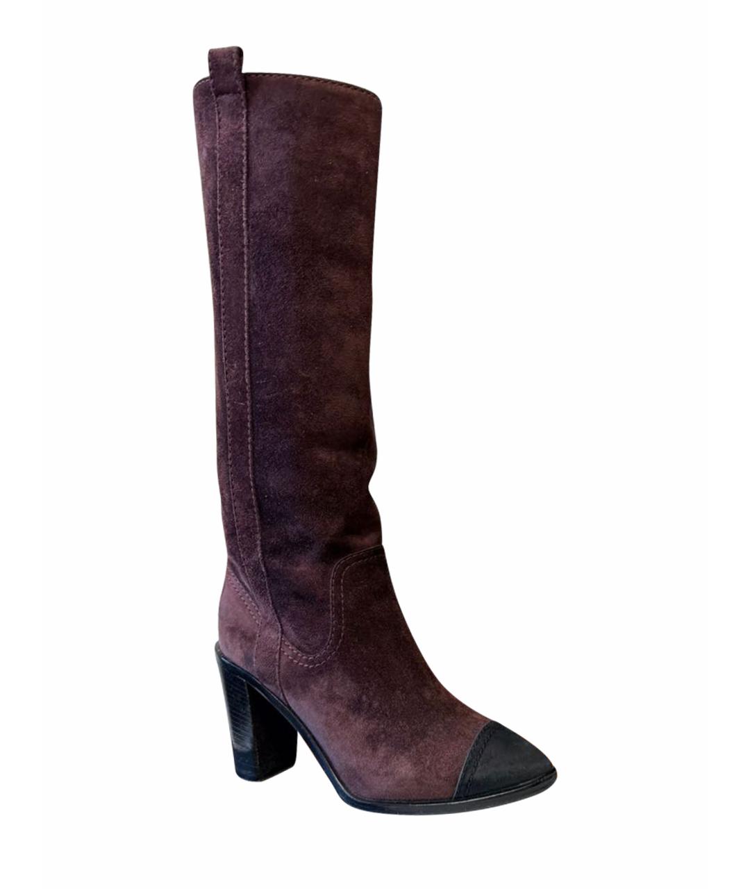 CHANEL Бордовые замшевые сапоги, фото 1