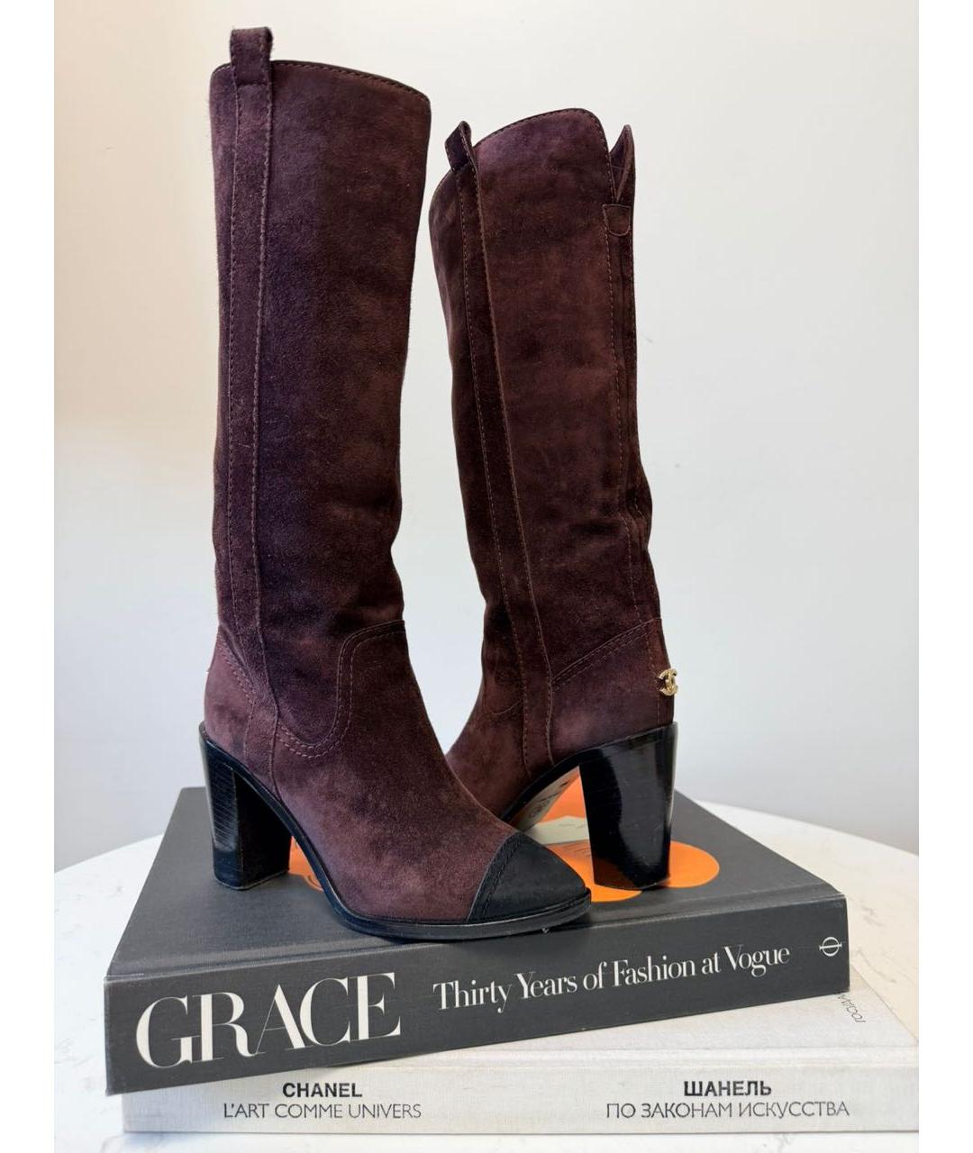CHANEL Бордовые замшевые сапоги, фото 5