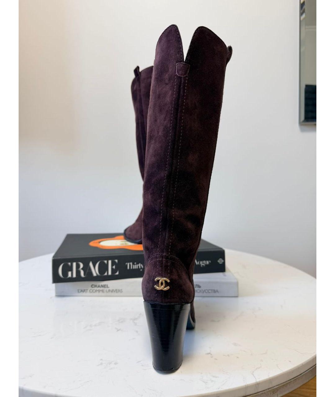 CHANEL Бордовые замшевые сапоги, фото 3