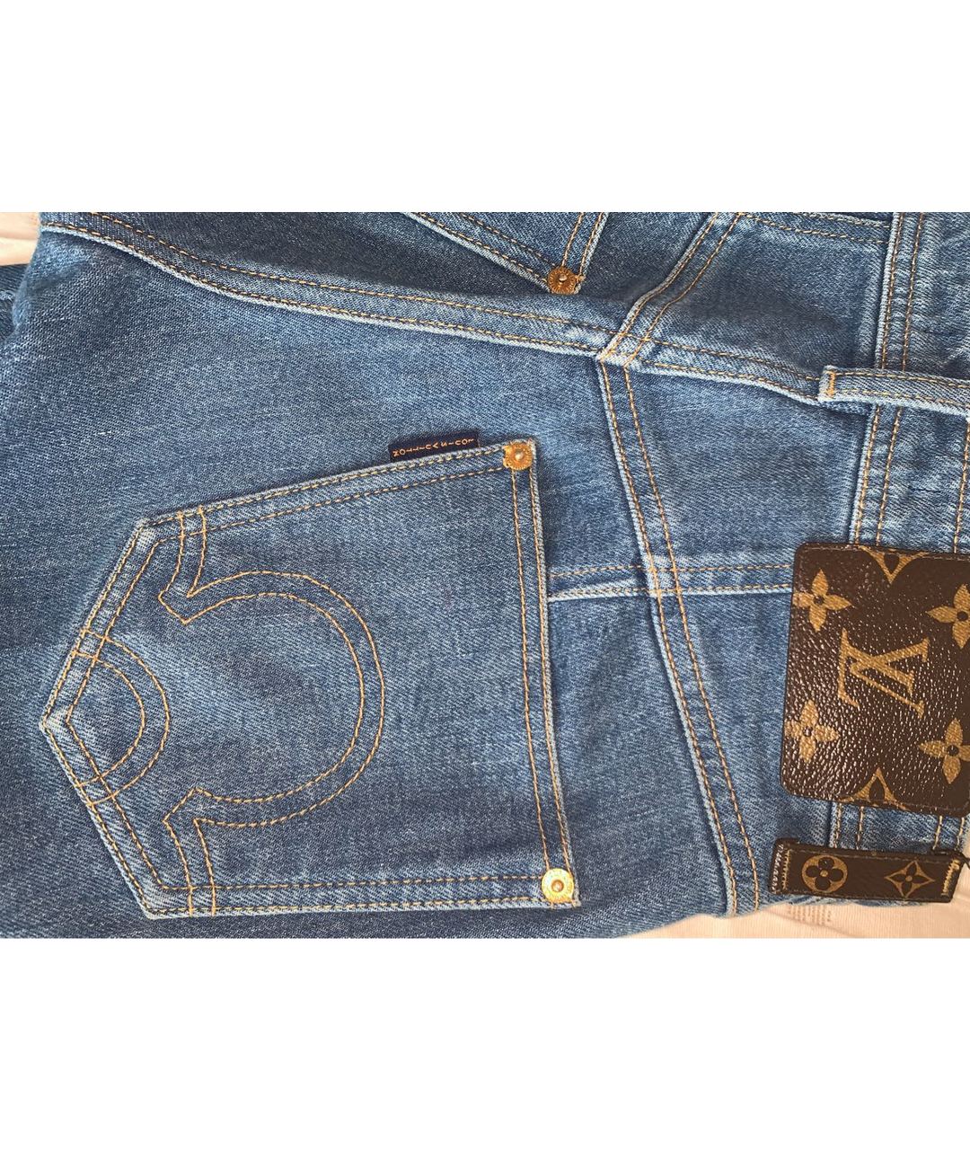 LOUIS VUITTON PRE-OWNED Синие хлопко-эластановые джинсы слим, фото 4