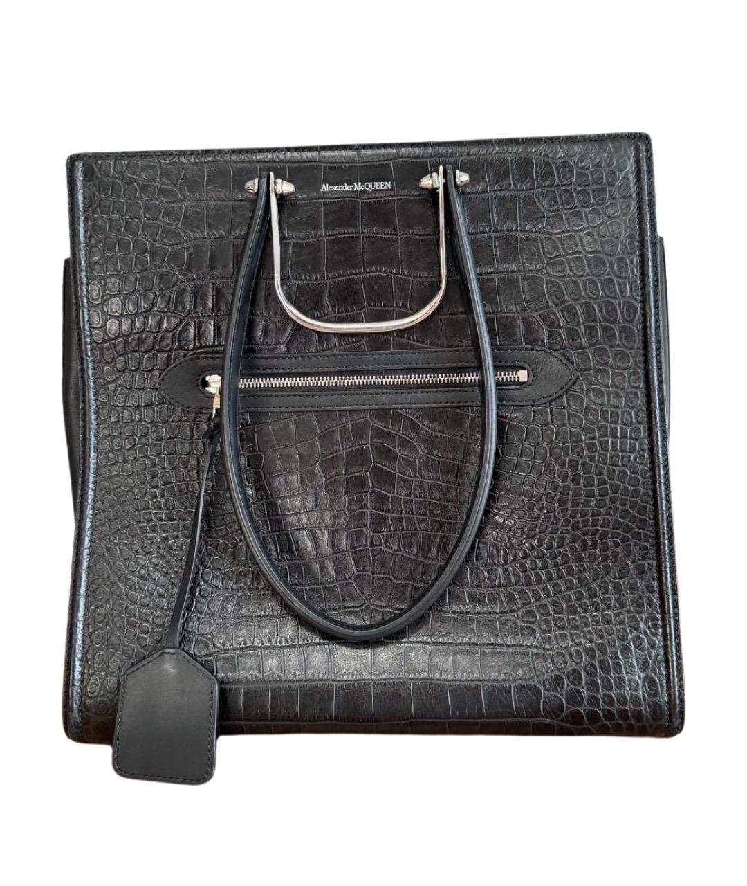 ALEXANDER MCQUEEN Черная кожаная сумка с короткими ручками, фото 1