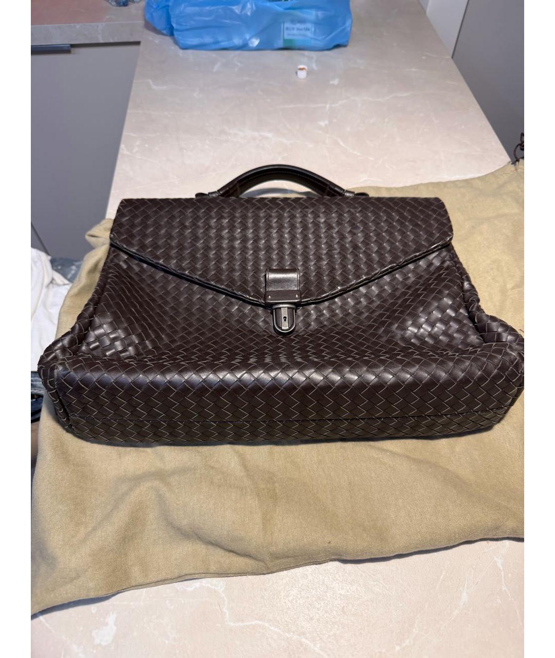 BOTTEGA VENETA Коричневый кожаный портфель, фото 3