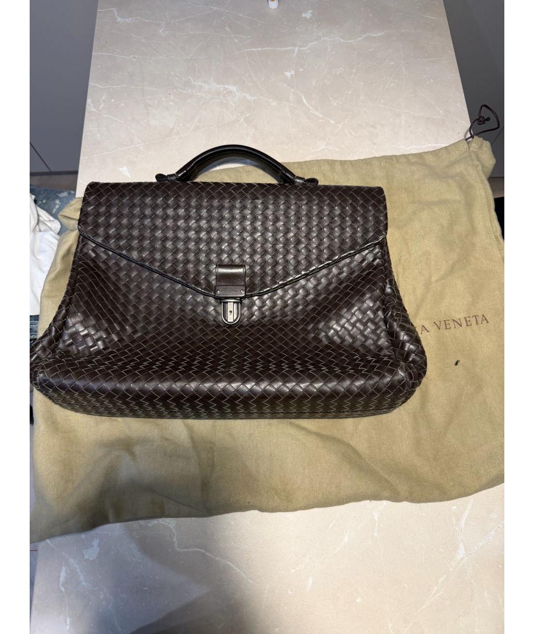 BOTTEGA VENETA Коричневый кожаный портфель, фото 5