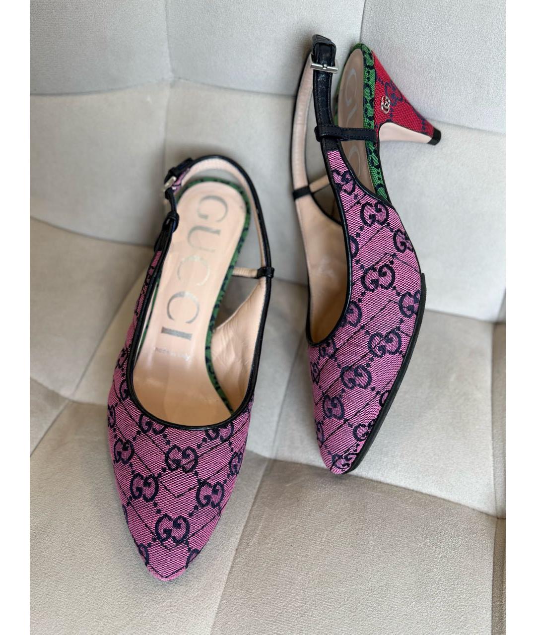 GUCCI Розовые текстильные босоножки, фото 3