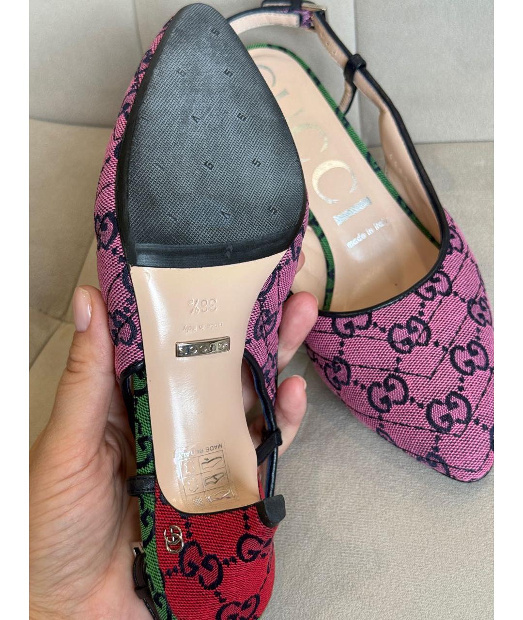 GUCCI Розовые текстильные босоножки, фото 5