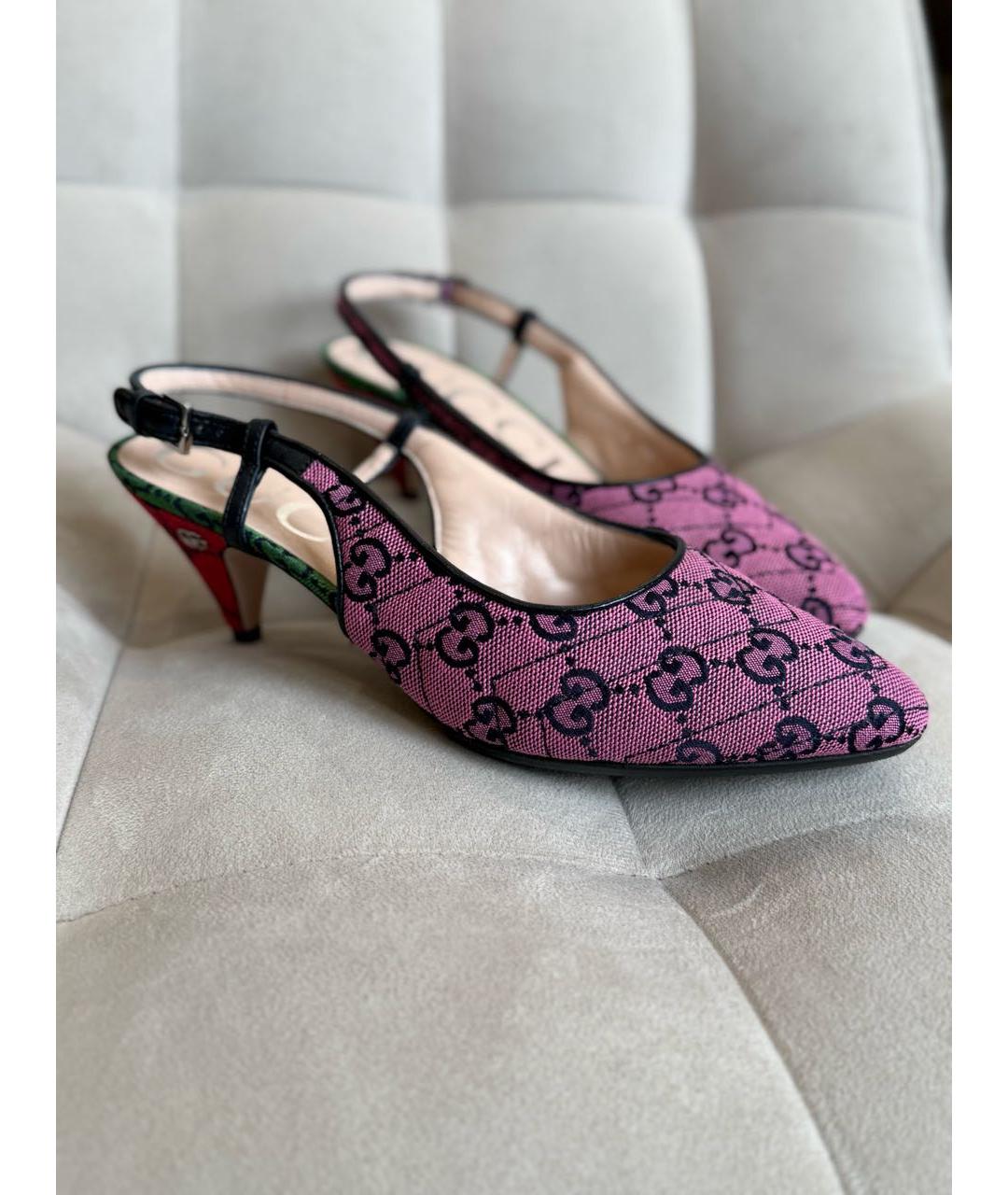 GUCCI Розовые текстильные босоножки, фото 8