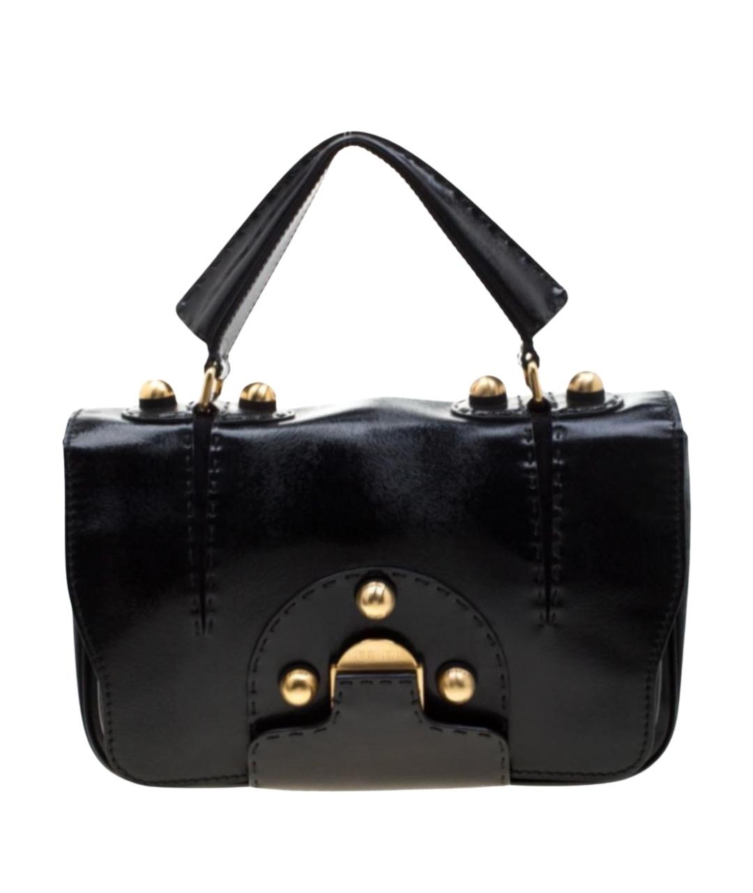 FENDI Черная сумка с короткими ручками из лакированной кожи, фото 1