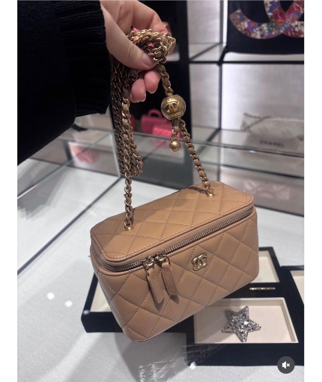 CHANEL Бежевая кожаная сумка через плечо, фото 5