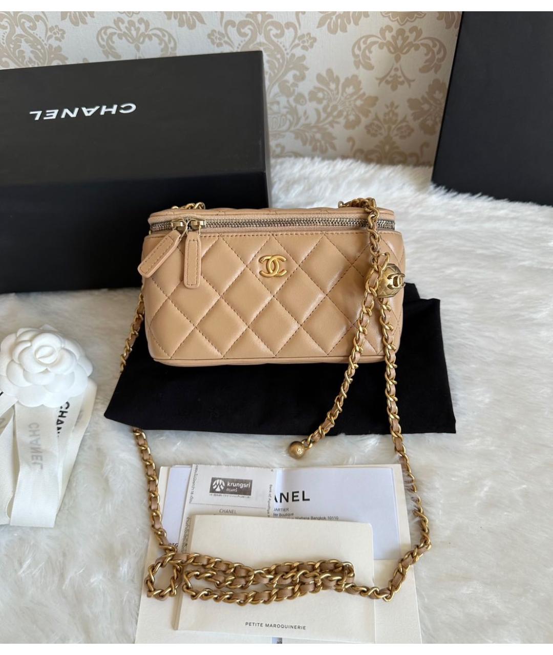 CHANEL Бежевая кожаная сумка через плечо, фото 2