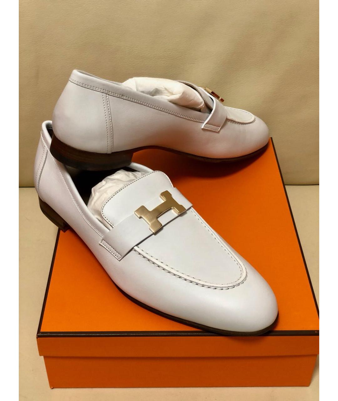 HERMES Белые кожаные лоферы, фото 5