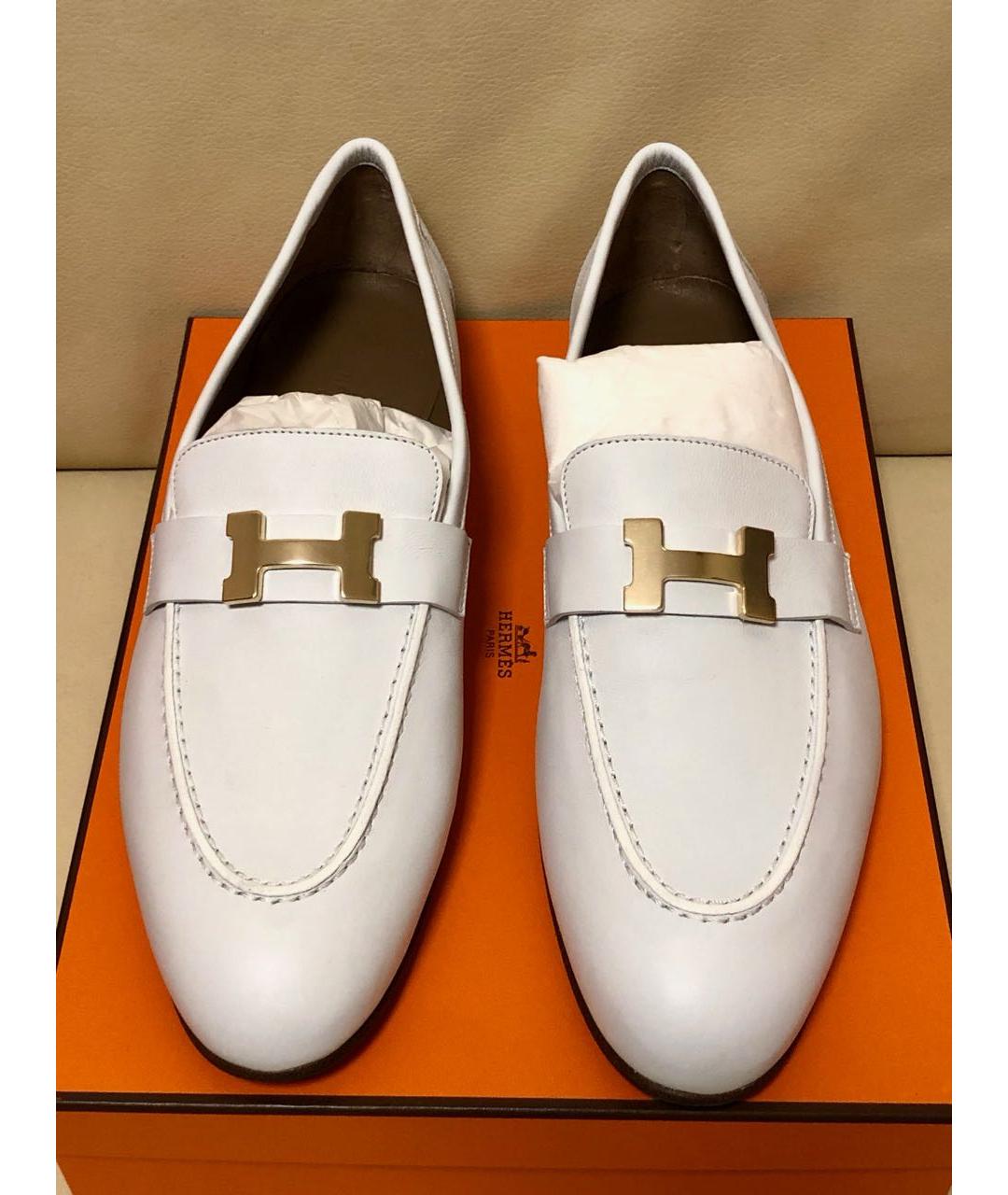 HERMES Белые кожаные лоферы, фото 2