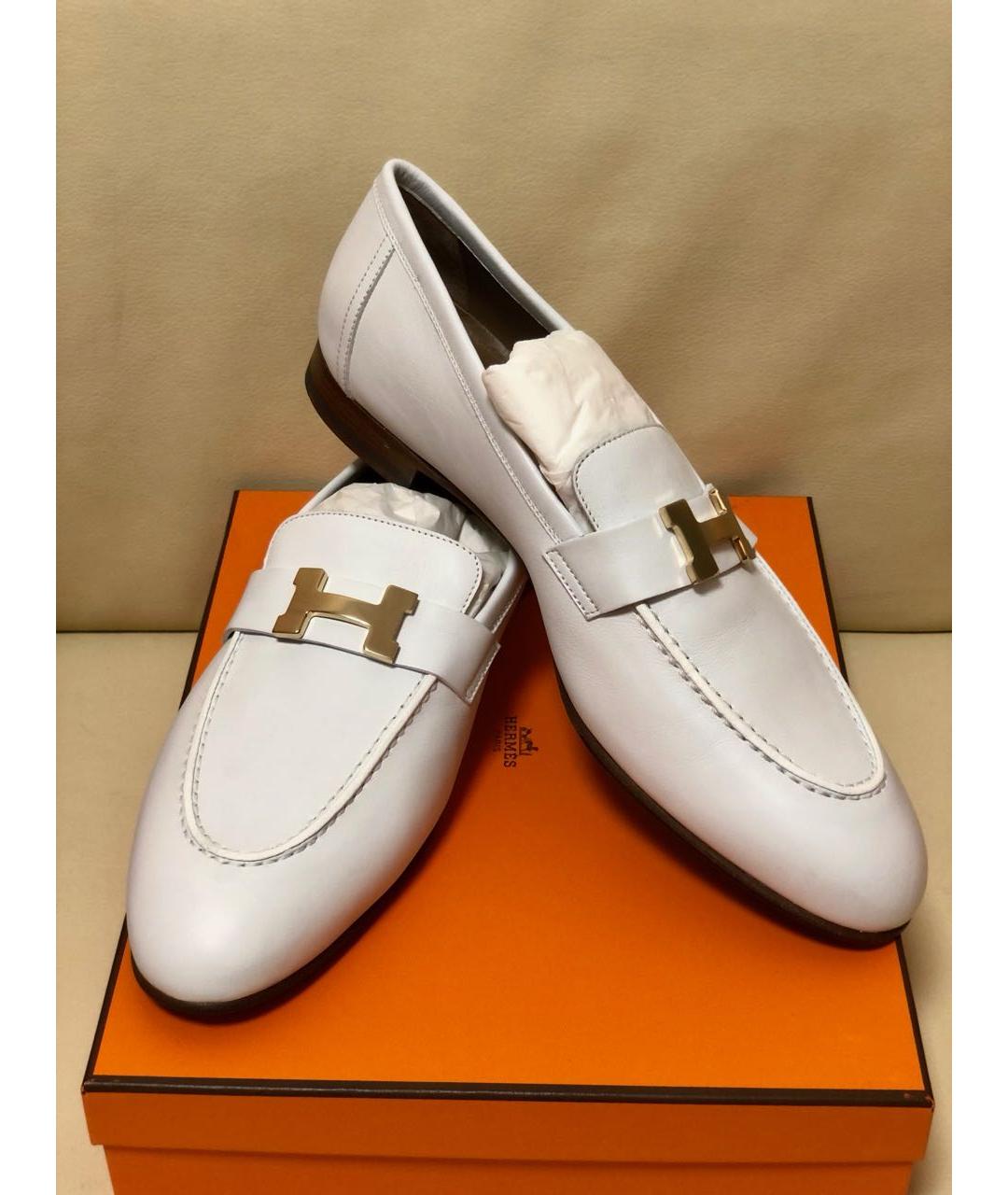 HERMES Белые кожаные лоферы, фото 7