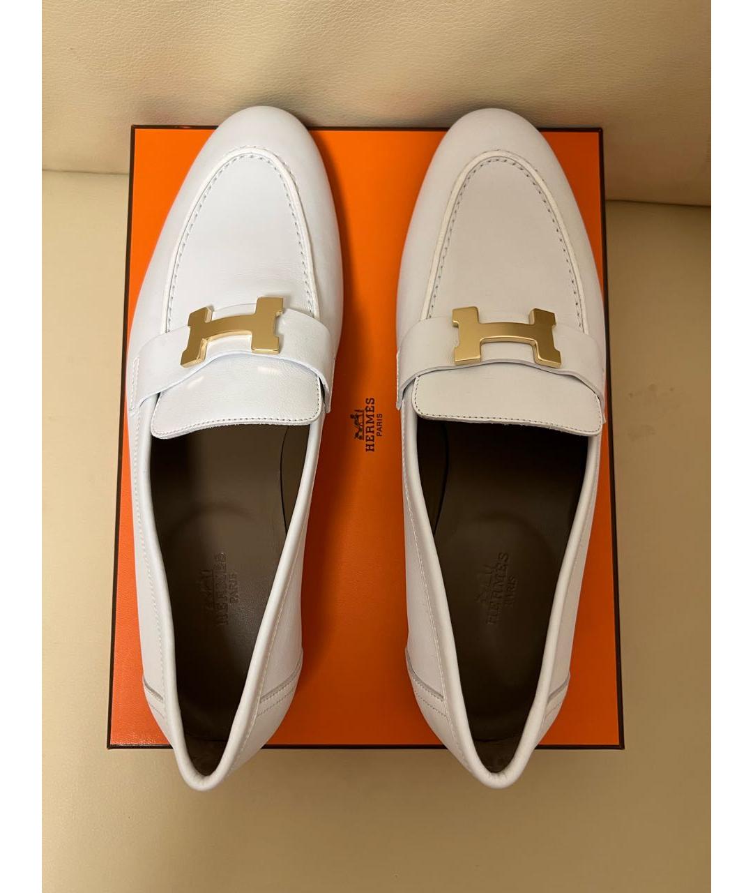 HERMES Белые кожаные лоферы, фото 3