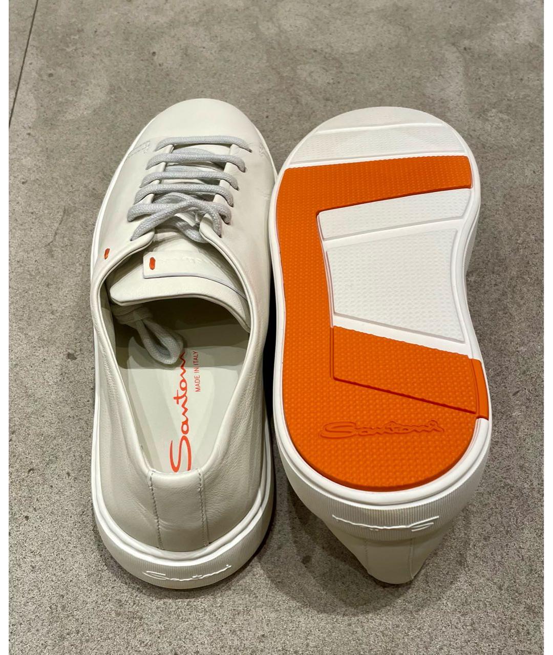 SANTONI Белые кожаные низкие кроссовки / кеды, фото 4