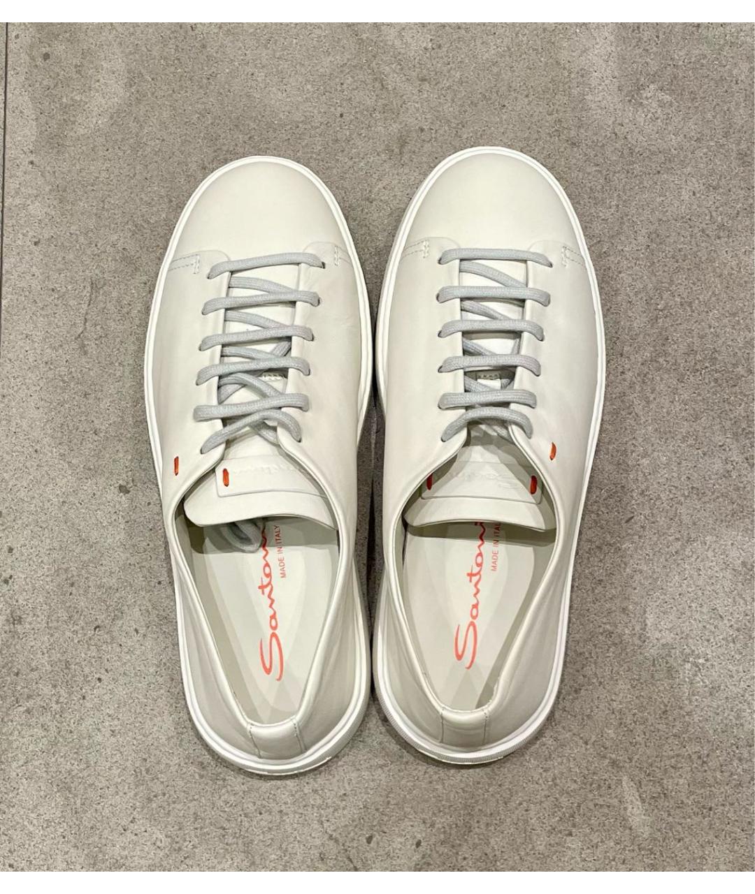 SANTONI Белые кожаные низкие кроссовки / кеды, фото 3