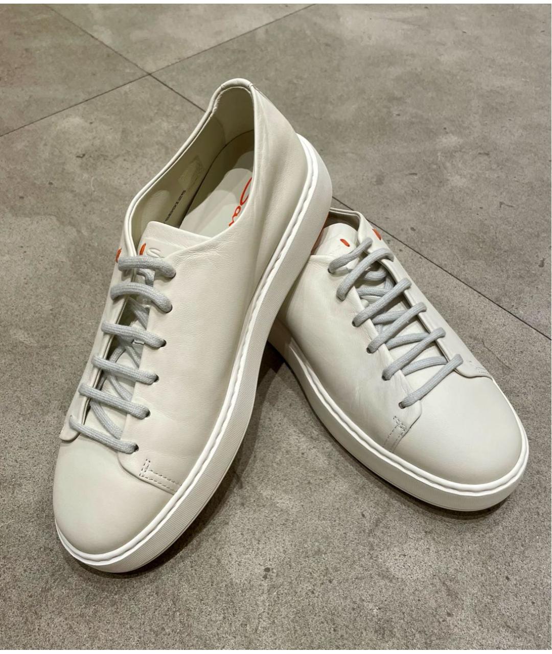 SANTONI Белые кожаные низкие кроссовки / кеды, фото 2