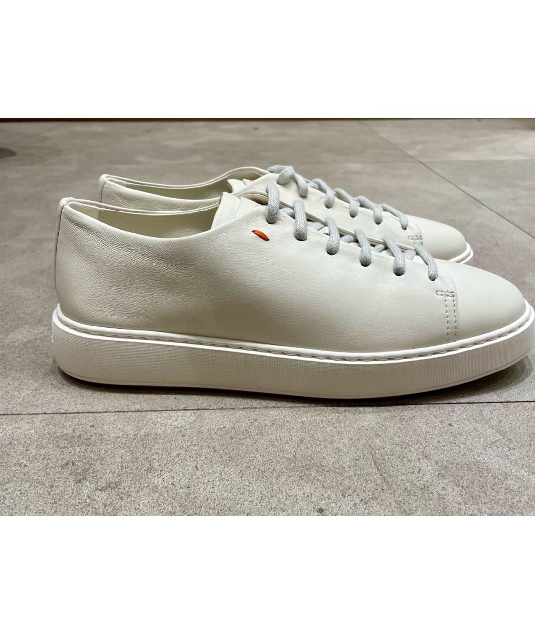 SANTONI Белые кожаные низкие кроссовки / кеды, фото 5