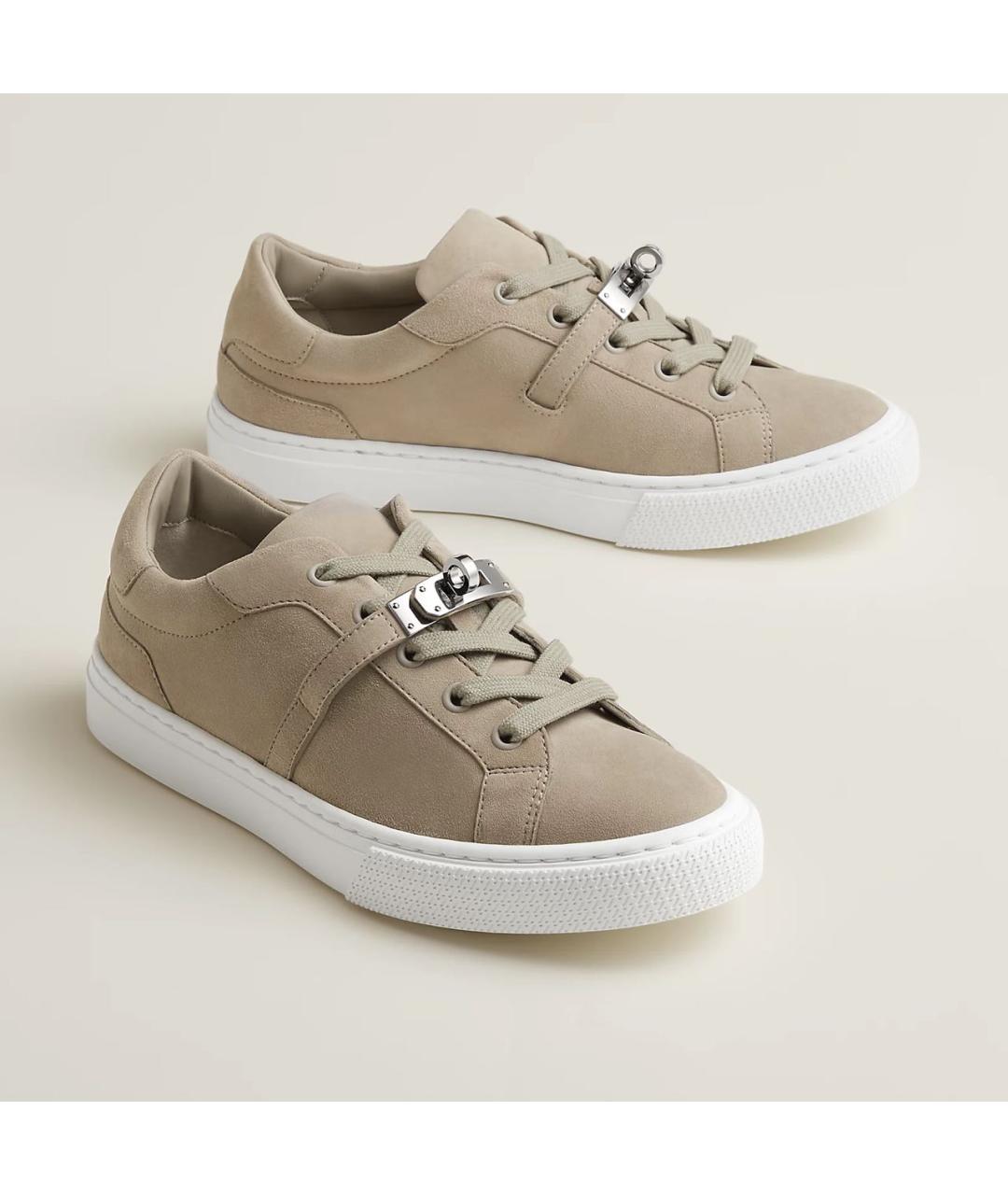 HERMES Бежевые замшевые кроссовки, фото 2