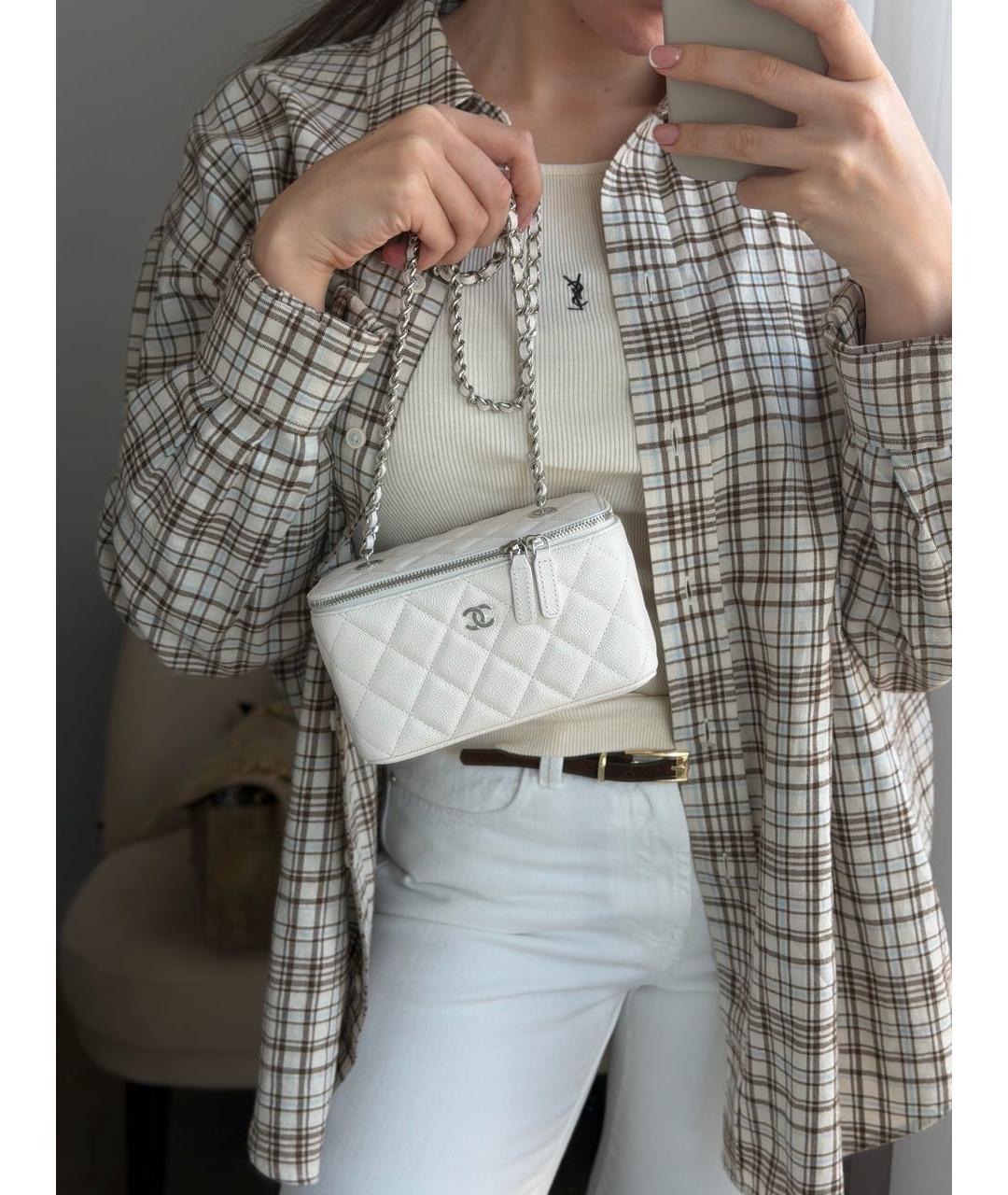 CHANEL Белая кожаная сумка через плечо, фото 5
