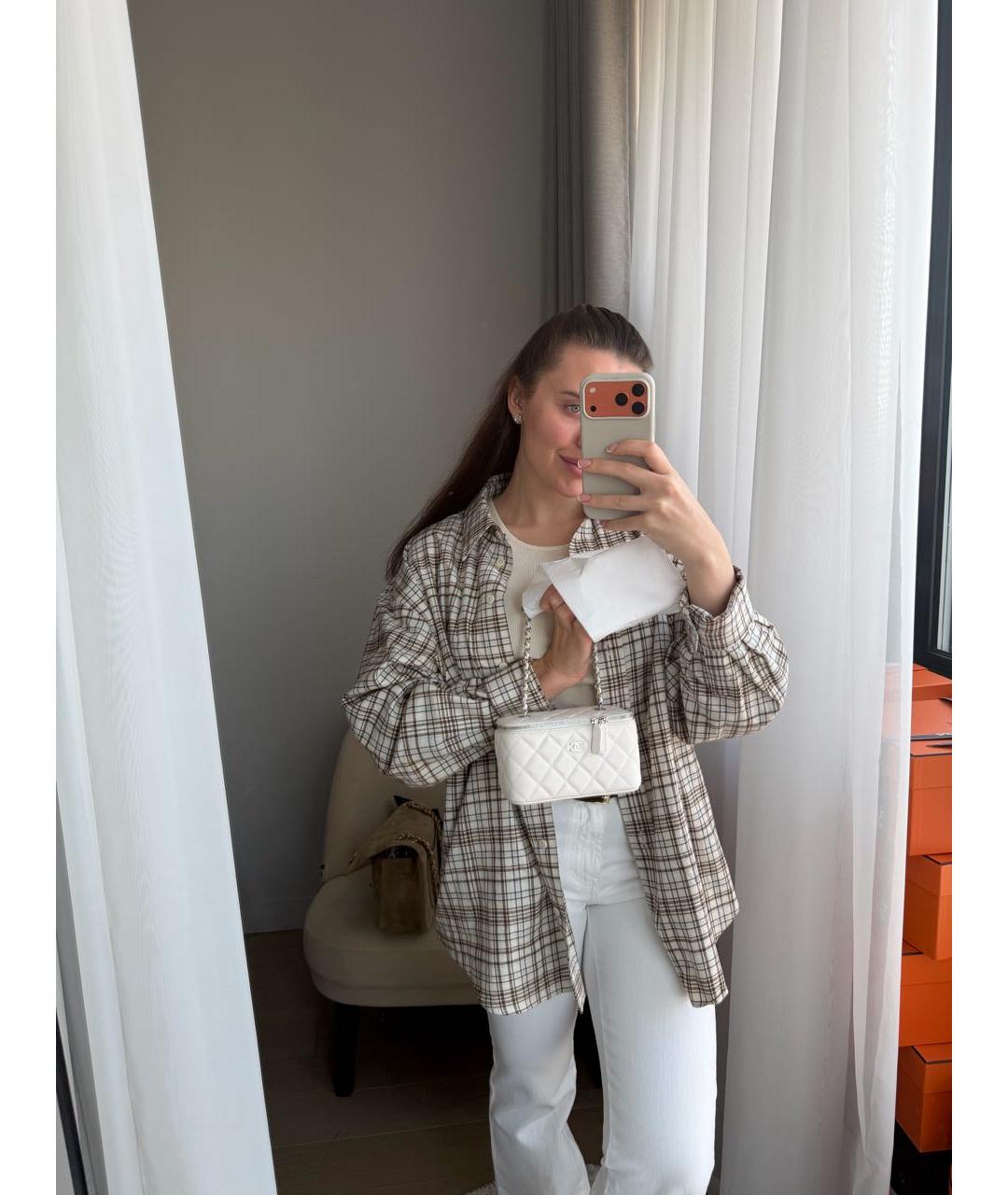 CHANEL Белая кожаная сумка через плечо, фото 3