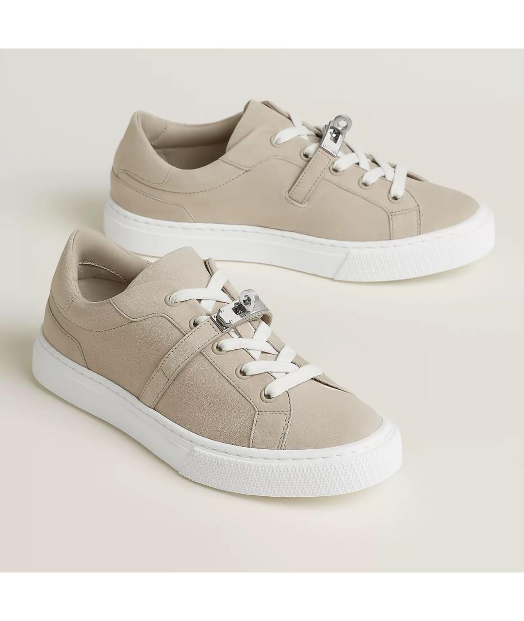 HERMES Бежевые замшевые кроссовки, фото 2