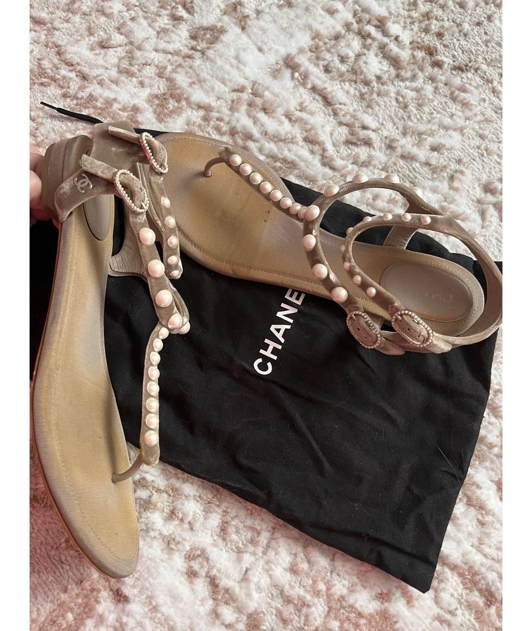 CHANEL Хаки текстильные босоножки, фото 3