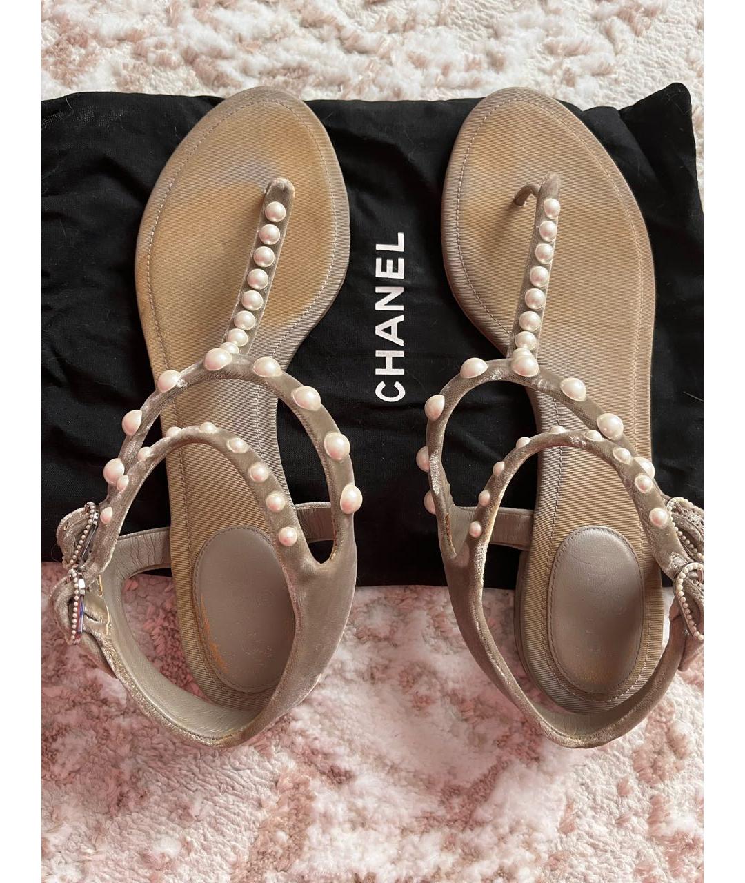 CHANEL Хаки текстильные босоножки, фото 2