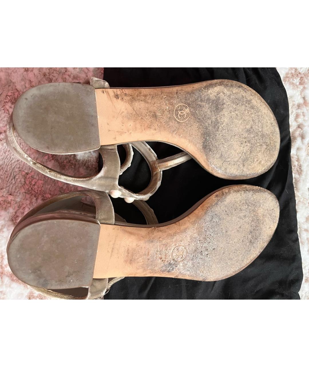 CHANEL Хаки текстильные босоножки, фото 5