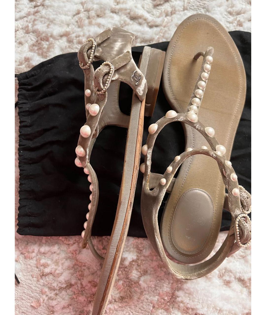 CHANEL Хаки текстильные босоножки, фото 6