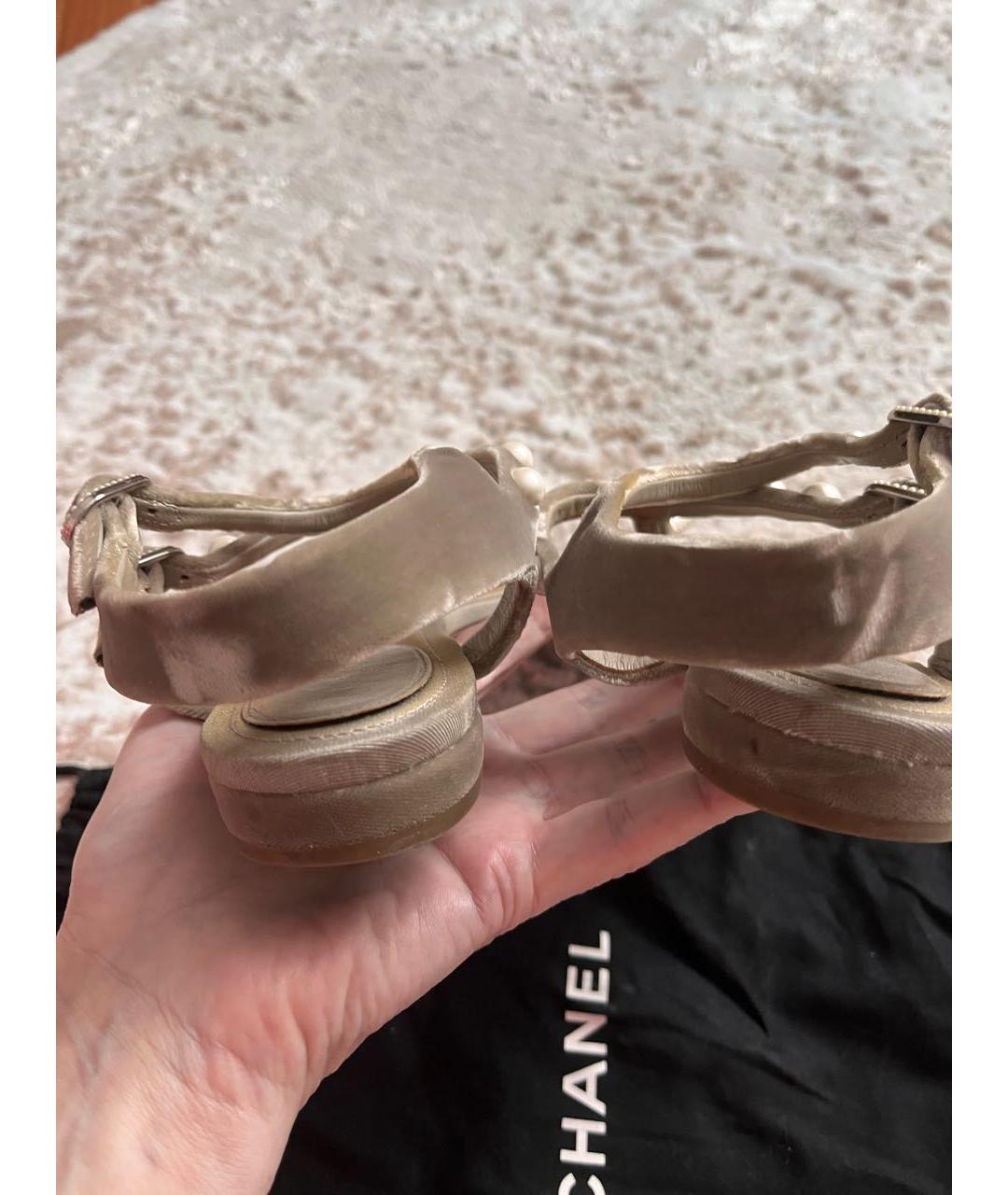 CHANEL Хаки текстильные босоножки, фото 4