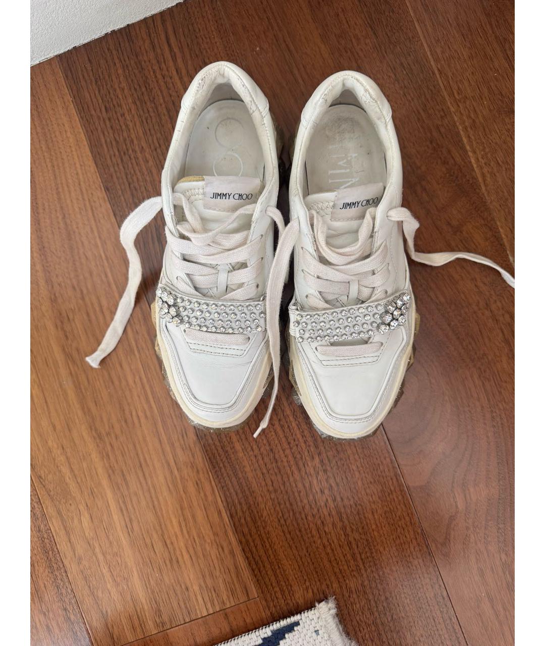 JIMMY CHOO Белые кожаные кроссовки, фото 3